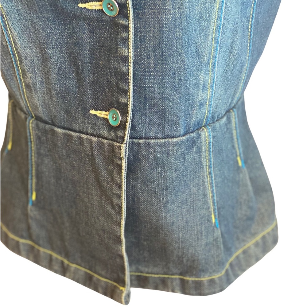 Retro Denim Jean Peplum Top Button Front Blue Western Cowgirl S Country Rodeo - Picture 5 of 9